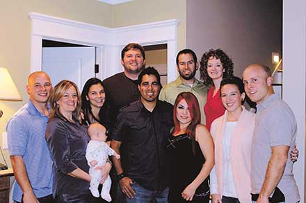 Front Row (L-R): Matt and Jenny Williams with Baby Knox, Javier and Lynette Munóz, Crystal and Michael Woelfl. Back Row (L-R):Ali and Jon Stinchcomb, Dustin and Erin Mattox.