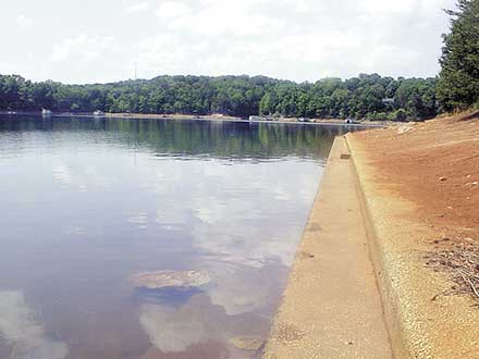 The shoreline of Lake Lanier off Laurel Park in 2001 showing the top rows of the old concrete grandstand of Looper Speedway. Special Photo