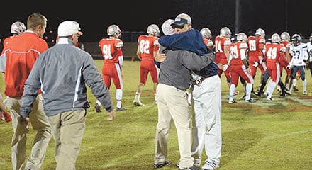 South’s head Coach Small and Archer’s head Coach Dyer on October 26, 2013 after the game. Archer defeated South Gwinnett to earn their first ever Region 8 Championship. This is what it's all about, mutual respect! 