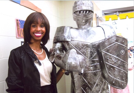 Tifferney Dodd and the Black Knight Mascot greeted guests as they entered the 50th Event at LES