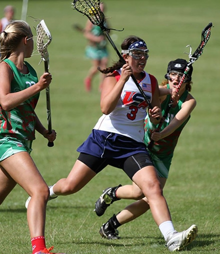 Austyn Gorski playing against a player from the Wales National Team