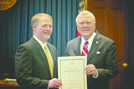 Jason Moss and Governor Nathan Deal at the signing of the proclamation naming June to be Buy From Georgia month at the Georgia State Capitol.