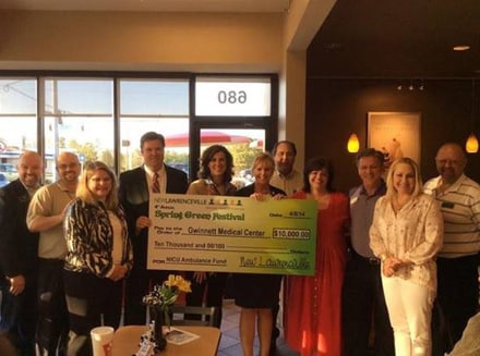 The New Lawrenceville Spring Green Festival raised $10,000, which was donated to Gwinnett Medical Center Foundation toward the purchase of a dedicated NICU Ambulance on April 8, 2014.