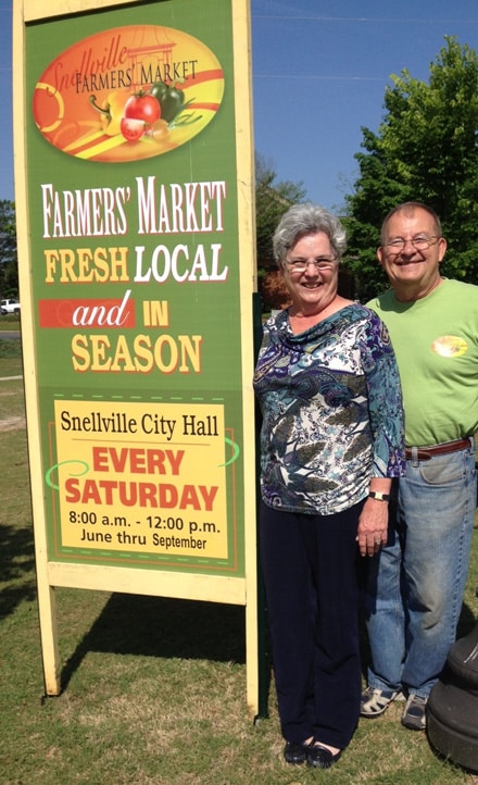 From left, Gretchen and Kurt Schulz are ready for the fifth year of the Snellville Farmer’s Market to open June 7.
