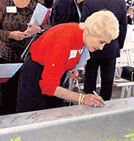RET Barbara Howard signing a beam at the Topping Out Ceremony190