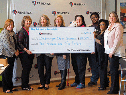 (From Left) Anne Soutter (The Primerica Foundation); Karen Fine Saltiel (The Primerica Foundation); Ellen Gerstein (Veterans Resource Center); Claire Dees (Spectrum Autism Support Group); Arlene Sinanian (Happy Tails Pet Therapy); Rosalind Garner (Lift Up Atlanta); Tawana Kelley (Lift Up Atlanta); Samantha Shelton (FurKids).