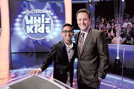 Whiz Kid, Naman Shah, with the show host Chris Harrison. Chris Harrison also hosts Bachelor and Bachelorette.