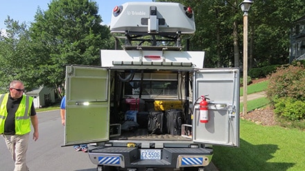 A view of the LIDAR-equipped truck that was used to gather the asset information.