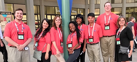Gwinnett Tech students competed at the National SkillsUSA event, supported by Penny Waddell (far right) Gwinnett Tech advisor and faculty member. Left to Right : Tyler Butler, Heather McBroom, Joanna Key, Diamond Allen, Shauna Riley, Ben Nguyen, Cody Cagle, Penny Waddell