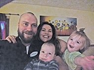 L-R: Nikki with husband, Jeremy and children, Evie and Lucas.