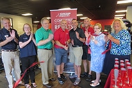 Ribbon cutting, from left to right - City Councilmembers Weare Gratwick (Post 6), Jeanne Aulbach (Post 4) Mayor Mike Mason, Snap Fitness owners Bobby Founier, Shaw Rietkerk and Eric Krouse, City councilmember Lorri Christopher (Post 5) and Lisa Proctor, Peachtree Corners Business Association’s president.