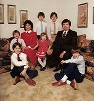 The Mazzawi Family 1983. Drs Anne and Hugh with daughter Megan. Seated on floor (L) Matt, (R) Miles, with Anne - Marty, back (L) Michael and (R) Mark