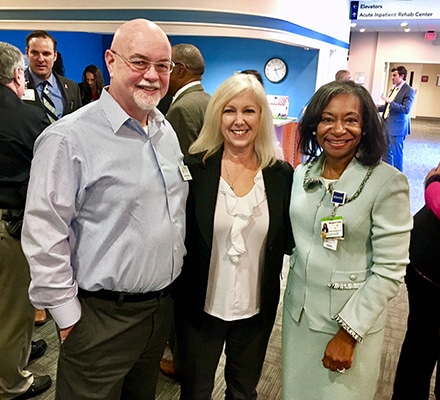 Pictured (Left to Right) Farley Barge, and Susan Barge of Navigate Recovery, with Margaret Collier, VP of Behavioral Health Services for Eastside Medical Center