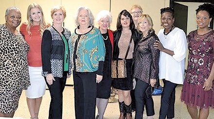 The 2017 Lawrenceville Woman’s Club Fashion Show Models pictured from left to right are: Sylvia Culberson, Rachel Fowler, Allan Fowler,  Marsha Schmalhorst, Phyllis Prunty, Mackensie Hallmark, Pennie Drada, Patty Watson, Margaret Colclough and Mallory Culberson.