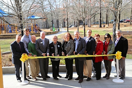 Improvements to Jones Bridge Park were celebrated March 6, 2018, with a ribbon cutting. Improvements include a new pavilion and new bathroom facilities. The project was paid for with SPLOST revenue.