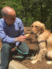 Hal Schlenger (a LAN Systems client) and Rudy, a 1 year old resued Golden Retriever, enjoyed the afternoon and the cookout hosted by Hester and her employees. Schlenger is fostering Rudy until he is ready to be adopted.