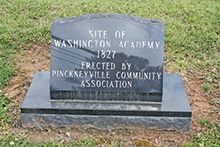 Shiloh Baptist Church stands where the Washington Academy was built in 1827. This marker, commemorating the school, is on church grounds.