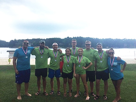 Gwinnett County Parks and Recreation's aquatics staff won first place in the annual statewide lifeguard competition. From left to right are Arthur Bedard, Jacob Finco, Aiden Hall, Aliyah Berry, Joel Nickerson, Holly Smith, Aaron Murdock, Cole Hembree, and Christen Hardy.