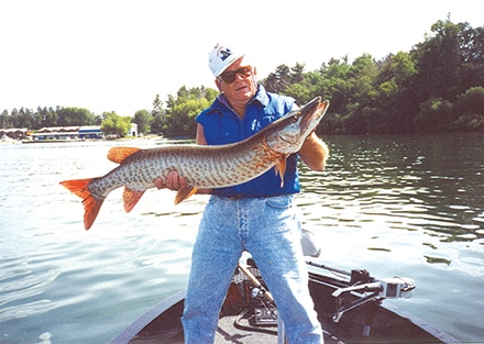 Bill York with trophy Muskie on Leech Lake MN.