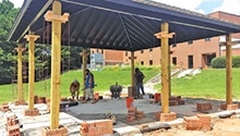 Pavilion under construction during the summer.