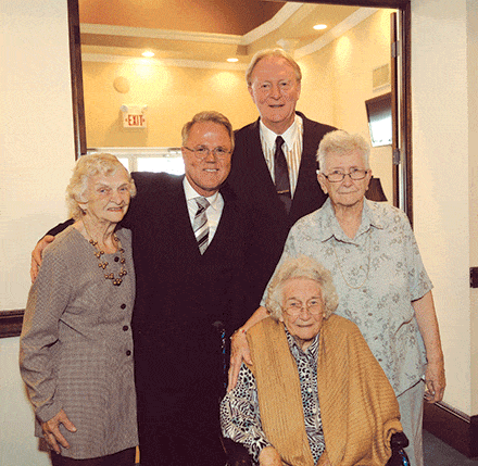 (L-R) Seated Lucy Phillips, Standing (L-R) Ann Britt, Rev Mark Davis, Senior Pastor Kevin L. Creasman, Lucille Holland. Lucy and Lucille are twins.
