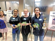 Name the Robot Contest Top 3 Student Finalists, L-R: Deana Haileye of Jordan Middle School, Kaylee Stern of Crews Middle School, and Shayda Torab of Crews Middle School