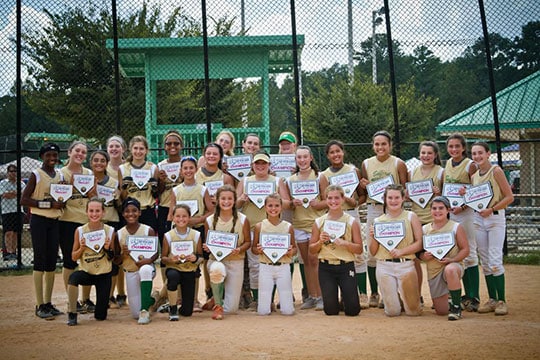 Teams from Buford and Mountain View in the 2018 Gwinnett Middle School Fast Pitch Softball league.