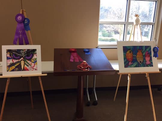 First, Second and Third place artwork displayed at the Spring Art Show, held March 24th, 2019.