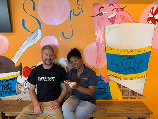 Talia Holmes and her fiance Matt Mrorinzki co-own Sweet Joy Ice Cream Bar in Downtown Lawrenceville.