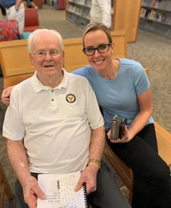 Bill York and his granddaughter Christina York at the Dacula Library.
