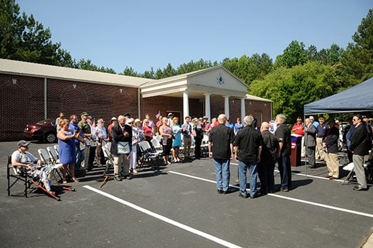 The Stone Mountain Barbershop Quarter sings the National Anthem at Snellville’s Flag Day Celebration.