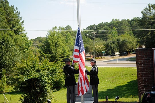 The Snellville Police Department Color Guard prepared the flag and presented it at the Flag Day Celebration on June 14, 2019.