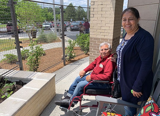 Participants enjoying the patio and gardening area at the newly renovated Norcross Senior Center.