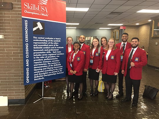 (L to R): Opening and Closing Ceremonies Team: Allison Dooling, Ashley Palomino, Justin Perez, Madison Thorpe, Abigale Baluta, Jacqueline Sisley, Mikael Yofthe, Juan Daniel Islas.