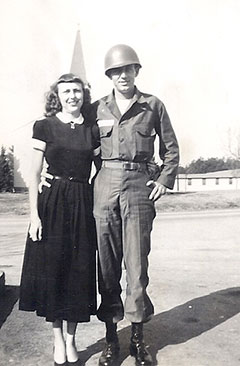 Everett Samples inuniform besides his wife Sibyl Lovin Samples.