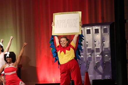 Ally Copeland playing Bridget, the high school mascot, in Bring it On: The Musical at Grayson High School. It was challenging for Ally, who was a freshman at the time, to play the role of a senior, but Ally later admitted it was 'definitely' the favorite role she's played yet.