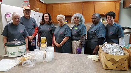 Volunteers with Soup Nite at Highlands Church. L-R: Andrea Eklund, Charles Roberts, Jane Statham, Lee Raga, Eunice Bolling, Gertha Billington and Carrie Macaluso.