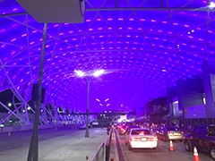 The Hartsfield-Jackson Airport lit the canopy and tower purple to show solidarity for those who were wounded while serving in the US Armed Forces