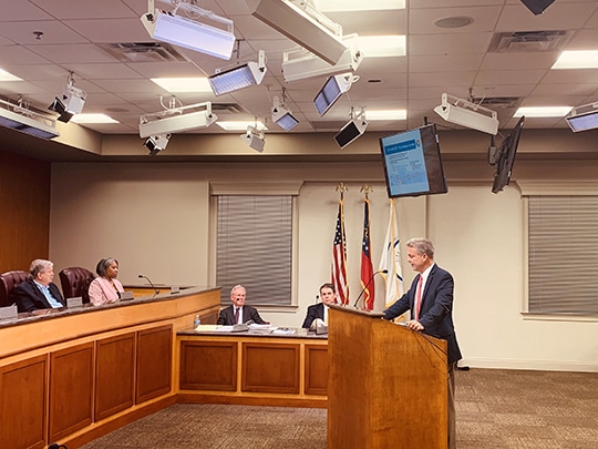Lawrenceville City Manager Chuck Warbington presents to City Council on the construction for Phase 2 of the College Corridor; Council awards construction bid to E.R. Snell Contractors, Inc.