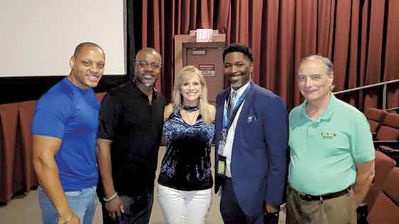 Brian Banks Hosts: The hosts for the Greater Gwinnett Reentry Alliance’s screening of Brian Banks at the AMC Classic 12 in Snellville. L-R: Zeus Luby, Tirrell D. Whittley, Pamela Hillman, Lee Robbins, and David Burgher. 
