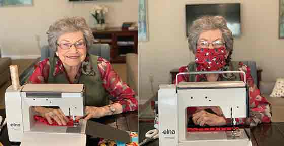 Nancy Williams sews face masks for coronavirus protection