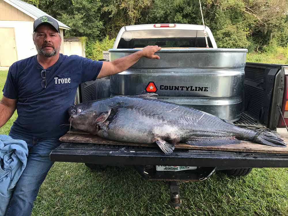 Tim Trone with his Blue Catfish setting a Georgia State Record. Photo Credit Tim Bonvechio