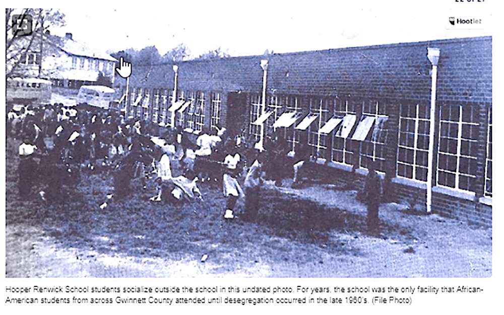 Hooper Renwick School students socialize outside the school in this undated photo. For years, the school was the only facility that African-American students from across Gwinnett County attended until desegregation occurred in the late 19060's. Photo Courtesy of City of Lawrenceville
