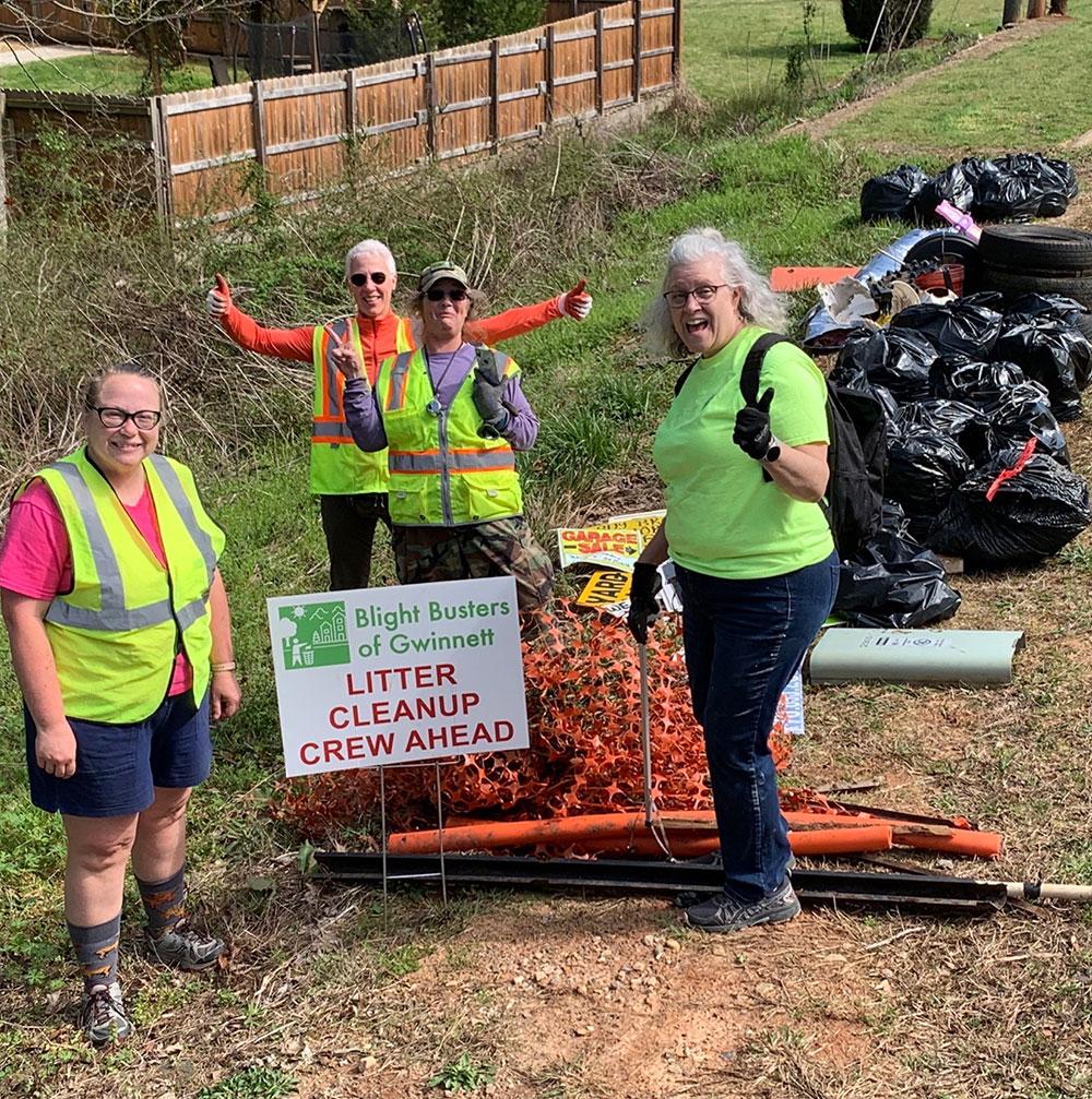 Heather Gray, Amy Baker, Christina Robertson, and Kim Bertram are Blight Buster volunteers whose aim is to rid the county of unwanted litter and trash.