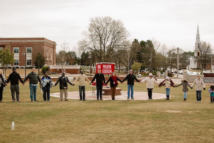 The first three photos show some of the crowds from the One Nation Under God March at the Snellville Town Green in 2019. The last photo was taken at the One Nation Under God March in Lawrenceville. (Photos submitted courtesy of Outside the Box Ministries).