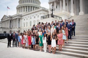 Pictured are Senators Jon Ossoff and Raphael Warnock with the 2022 Georgia delegation on the steps of the United States Capitol. (Special Photo)